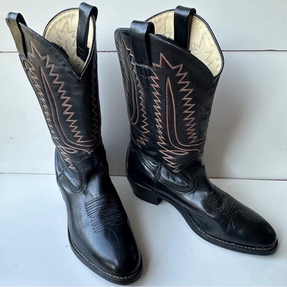 Tufgum Vintage Unisex Western Cowboy Boots Leather Black Red Yellow Size 11